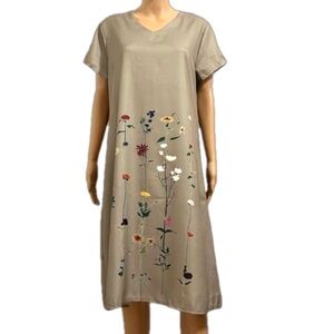 NWOT Olive Green Midi Dress with Cap Sleeves and Floral Design